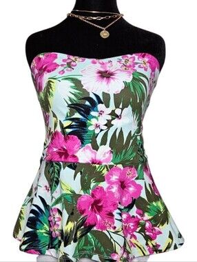 EXPRESS Peplum Top | Y2K-Era Resurgence Tropical Blouse | Size S